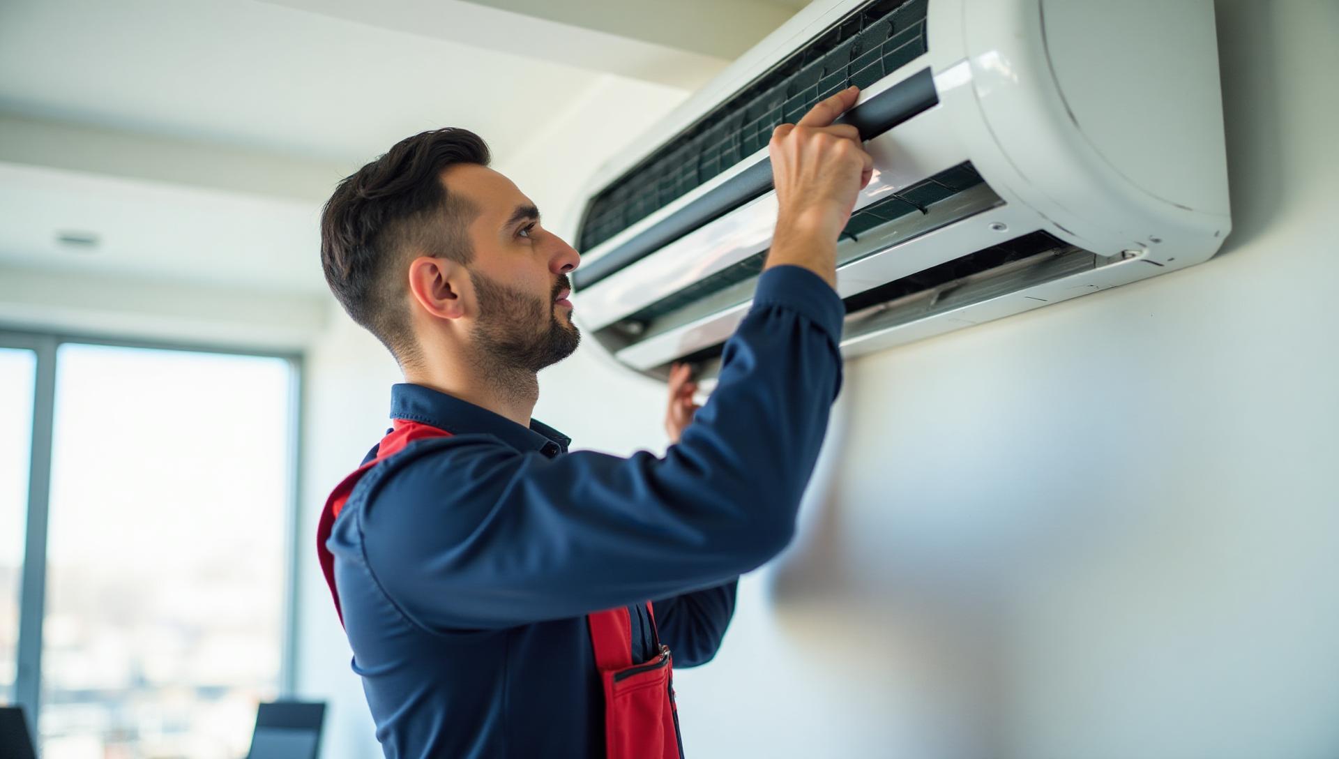 Técnico instalando aire acondicionado